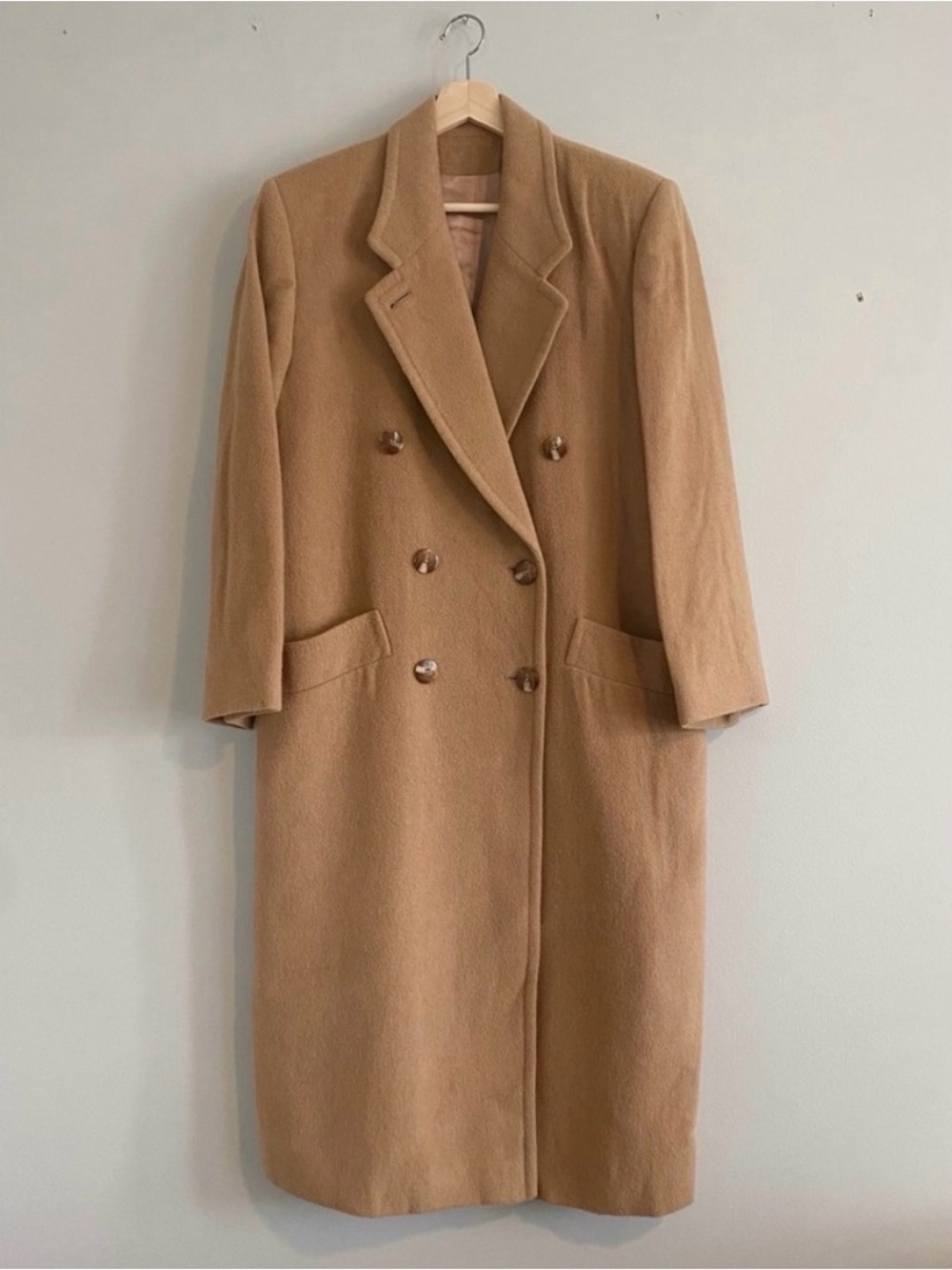 Vintage Fleurette 100% Camel Hair Double Breasted Coat in Tan